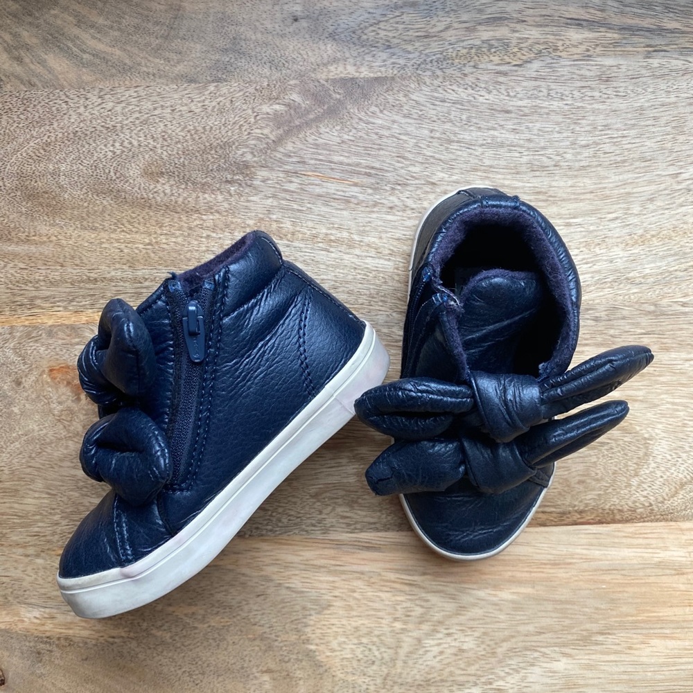 zara navy “leather” high-tops with a bow